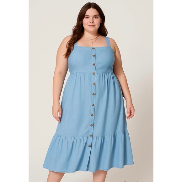 Torrid Tea Length Chambray Button Front Midi Dress Blue Sleeveless Sz 4X Casual - Picture 16 of 16